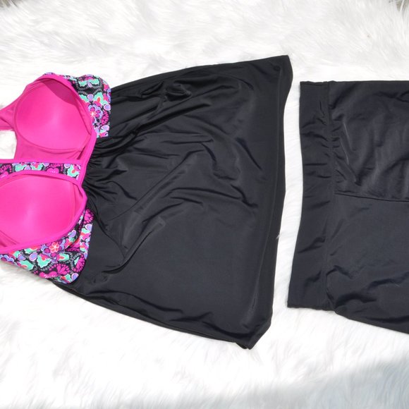 Women's 2 Piece Tankini Swimsuit Printed Strappy Racerback Push up with Shorts - Picture 4 of 5